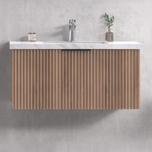 Reedon 900mm Woodgrain Wall Hung Single Vanity with 50mm Stone Countertop